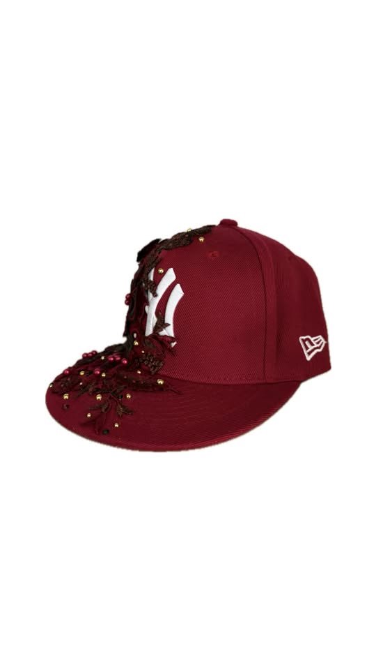 Custom New Era Burgundy Flower Cap
