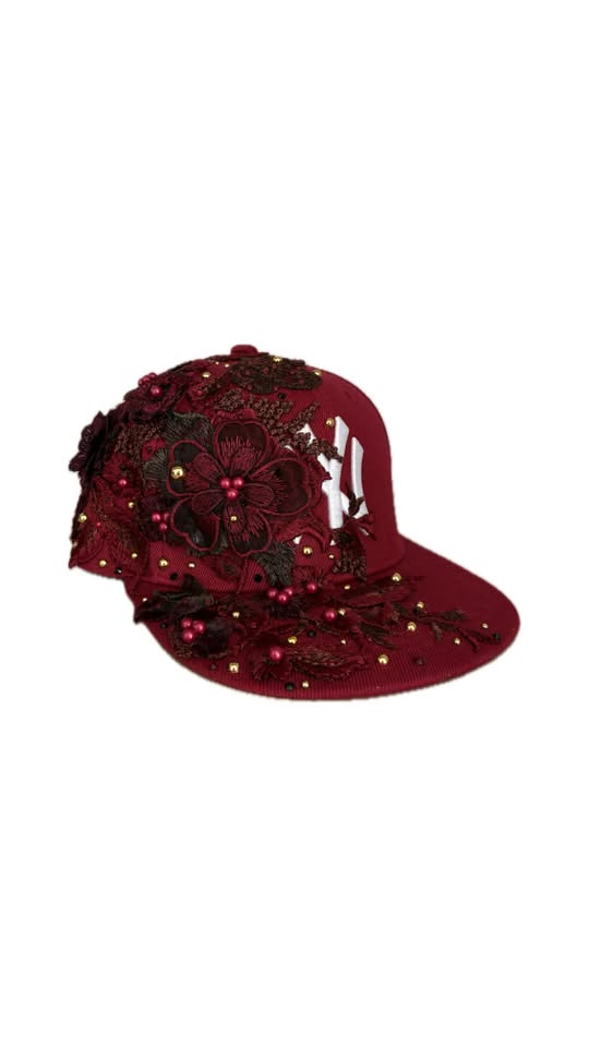 Custom New Era Burgundy Flower Cap