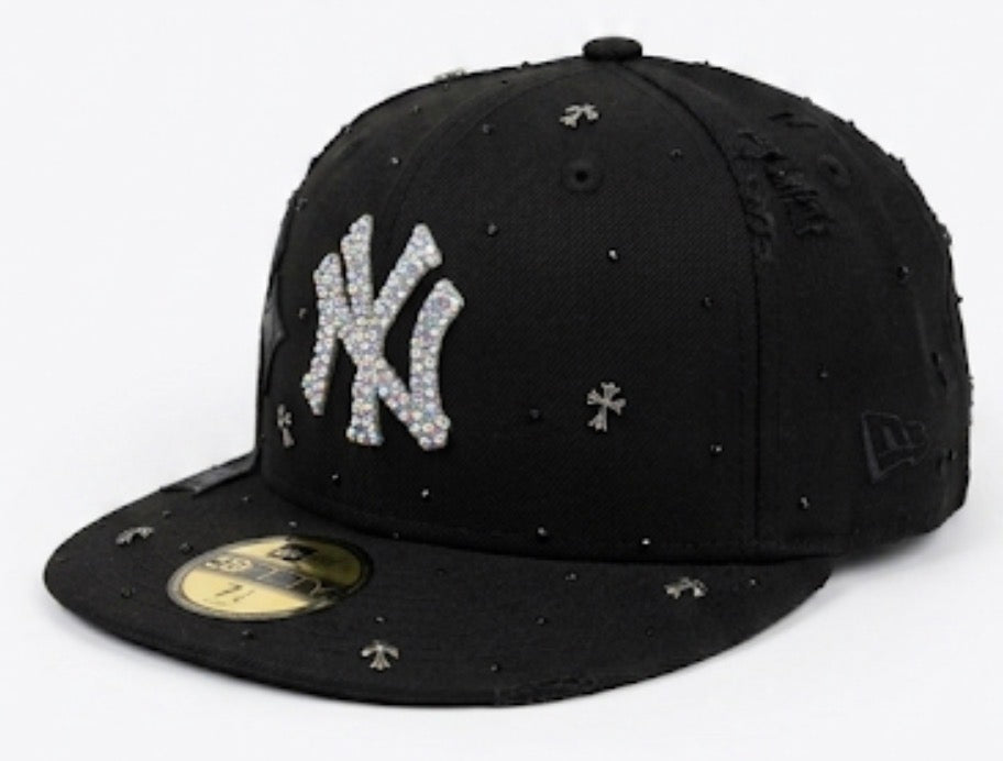 Custom Rhinestone and Cross-Embellished Black NY Yankees 59FIFTY Fitted Hat