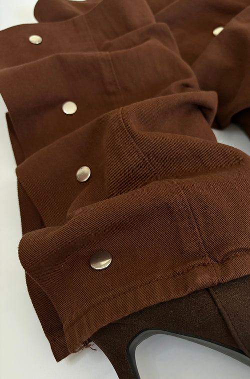 Brown Over-The-Knee Gaiter Heeled Boots with Silver Snaps