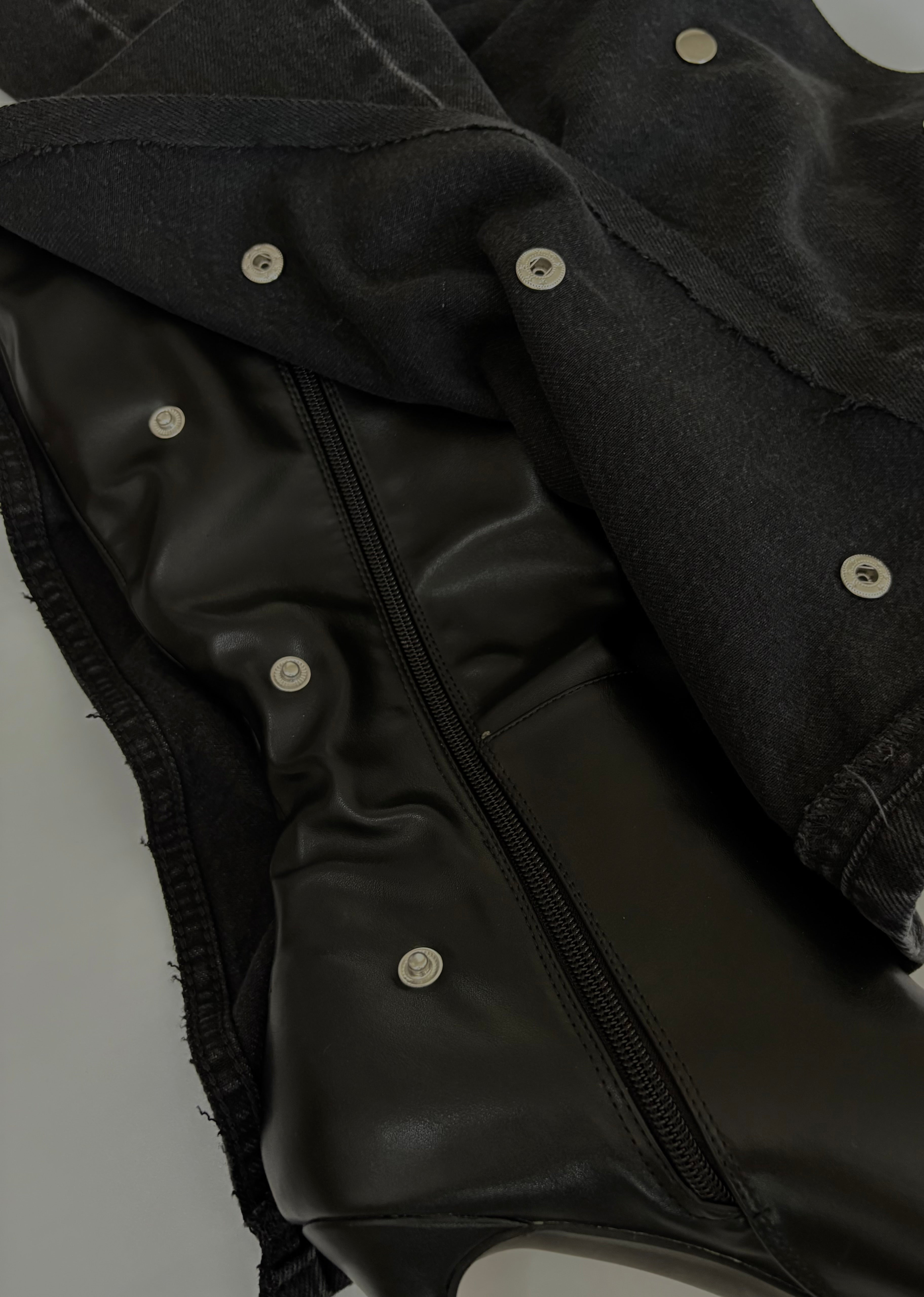 Black Denim Over-The-Knee Gaiter Heeled Boots with Silver Snaps